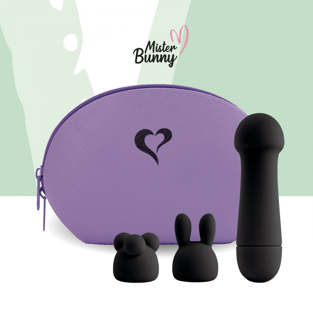 Клиторальный вибратор - Мини-вибратор FeelzToys Mister Bunny Black с двумя насадками 3