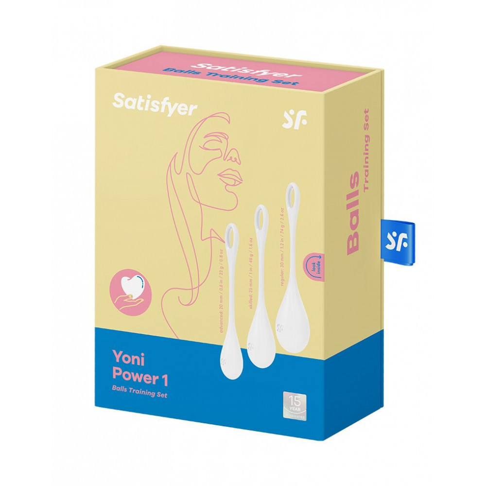 Вагинальные шарики - Набор йони бусин Satisfyer Yoni Power 1 White, диаметр 2-2,5-3см, вес 22-46-74гр 1