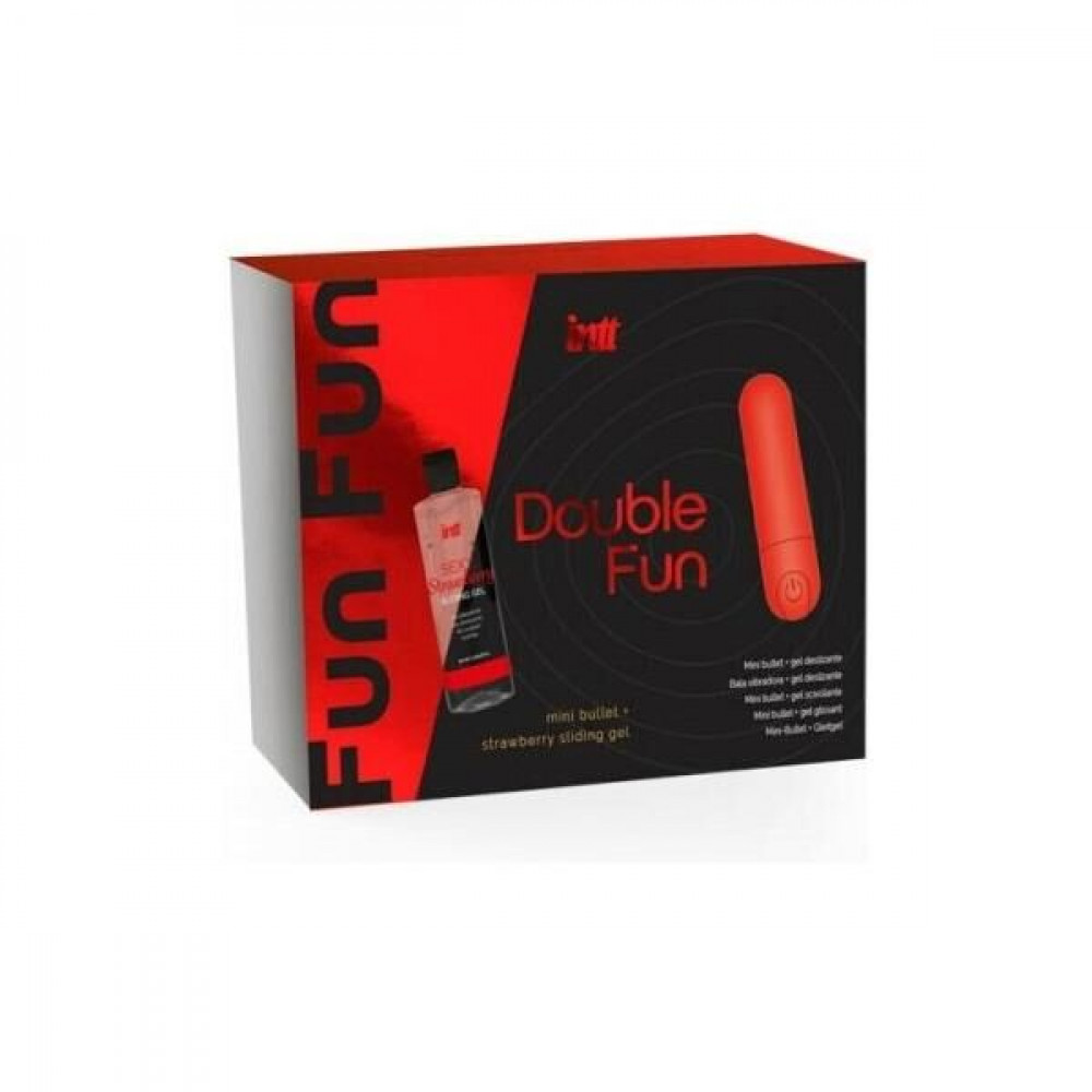 Подарочные наборы - Набор Intt DOUBLE FUN: вибропуля (10 режимов, перезаряжаемая), клубничный лубрикант на водной основе 1