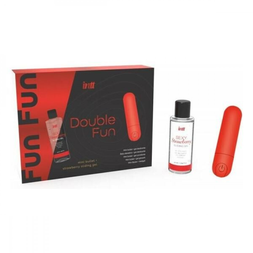 Подарочные наборы - Набор Intt DOUBLE FUN: вибропуля (10 режимов, перезаряжаемая), клубничный лубрикант на водной основе