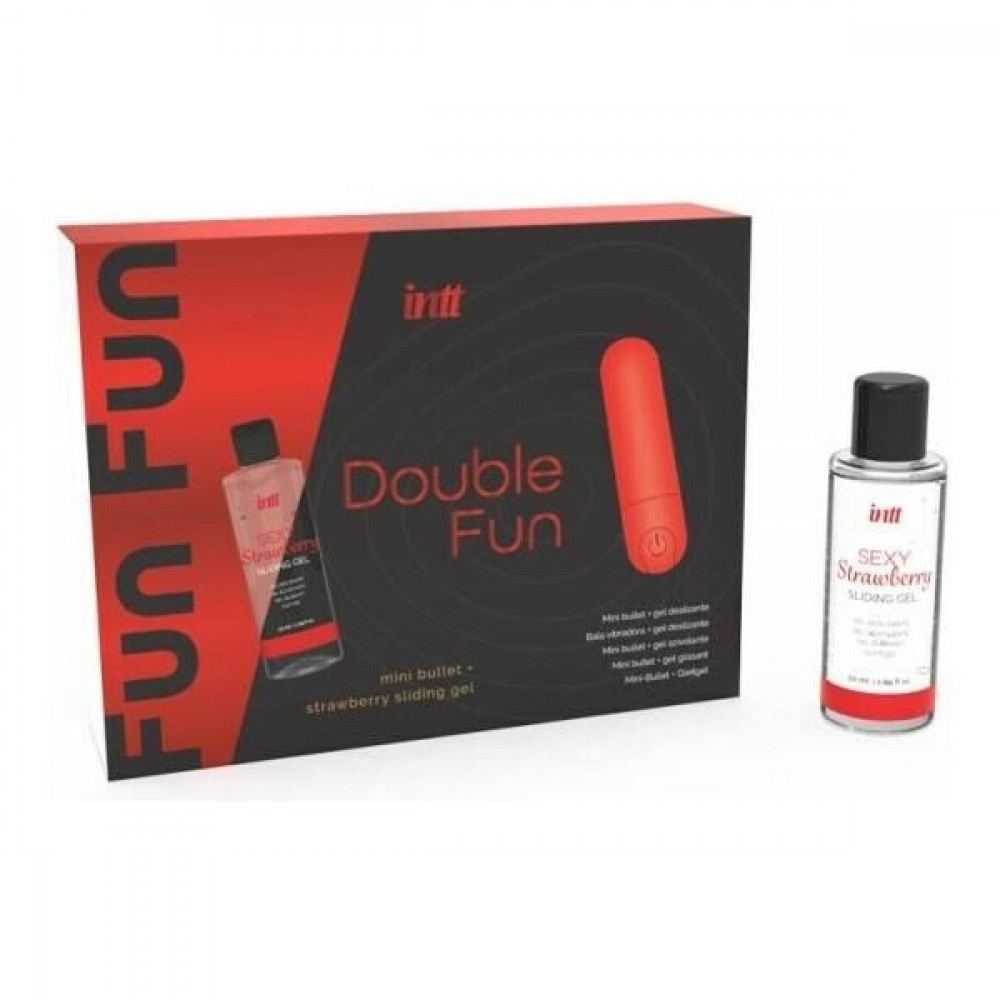 Подарочные наборы - Набор Intt DOUBLE FUN: вибропуля (10 режимов, перезаряжаемая), клубничный лубрикант на водной основе 2