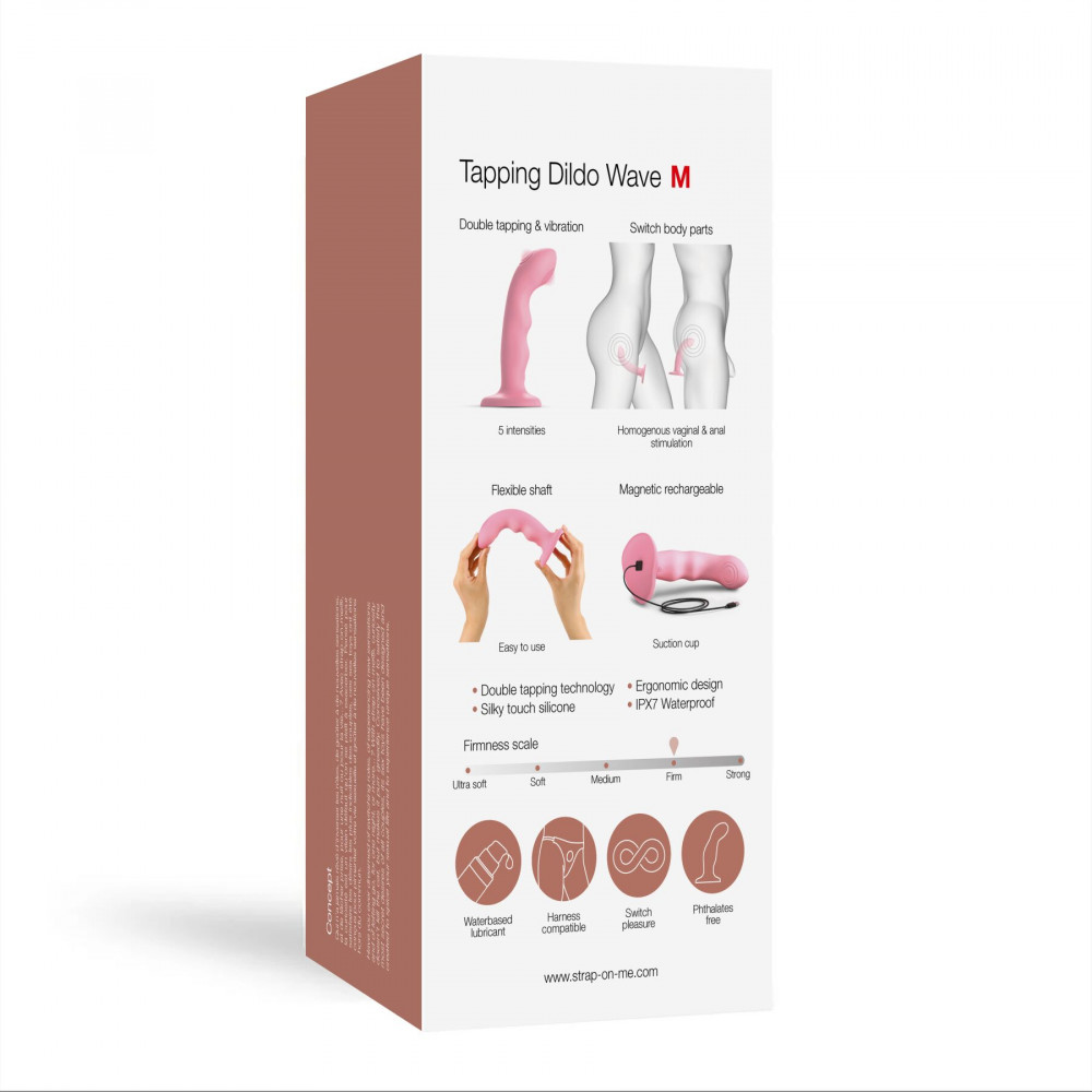 Страпон - Насадка для страпона с двойной точечной пульсацией Strap-On-Me TAPPING DILDO WAVE - CORAL PINK 3