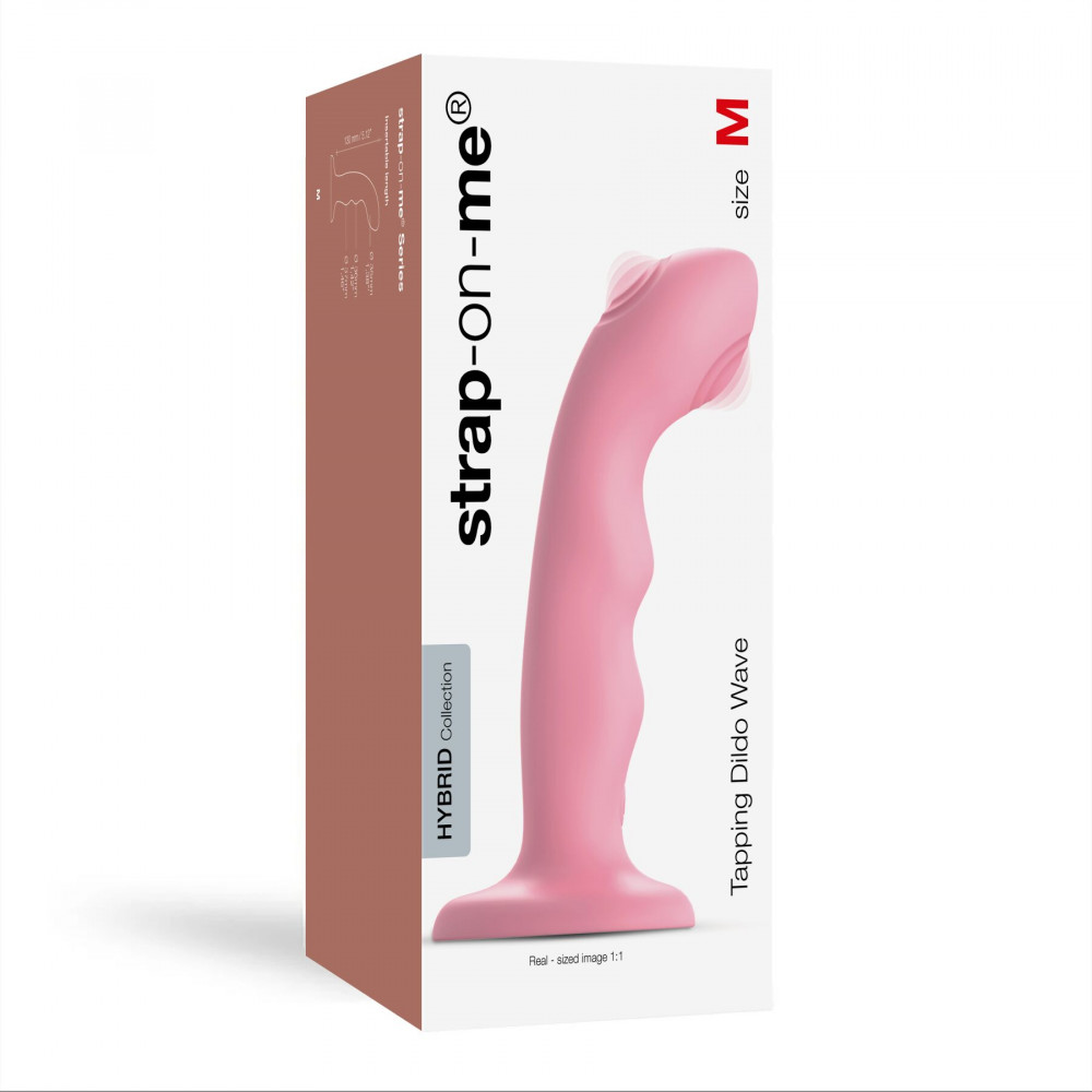 Страпон - Насадка для страпона с двойной точечной пульсацией Strap-On-Me TAPPING DILDO WAVE - CORAL PINK 4