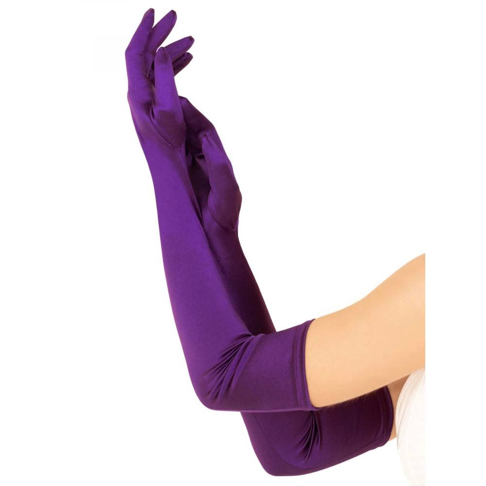 Чулки - Длинные атласные перчатки Leg Avenue Extra Long Satin Gloves, One Size, фиолетовые
