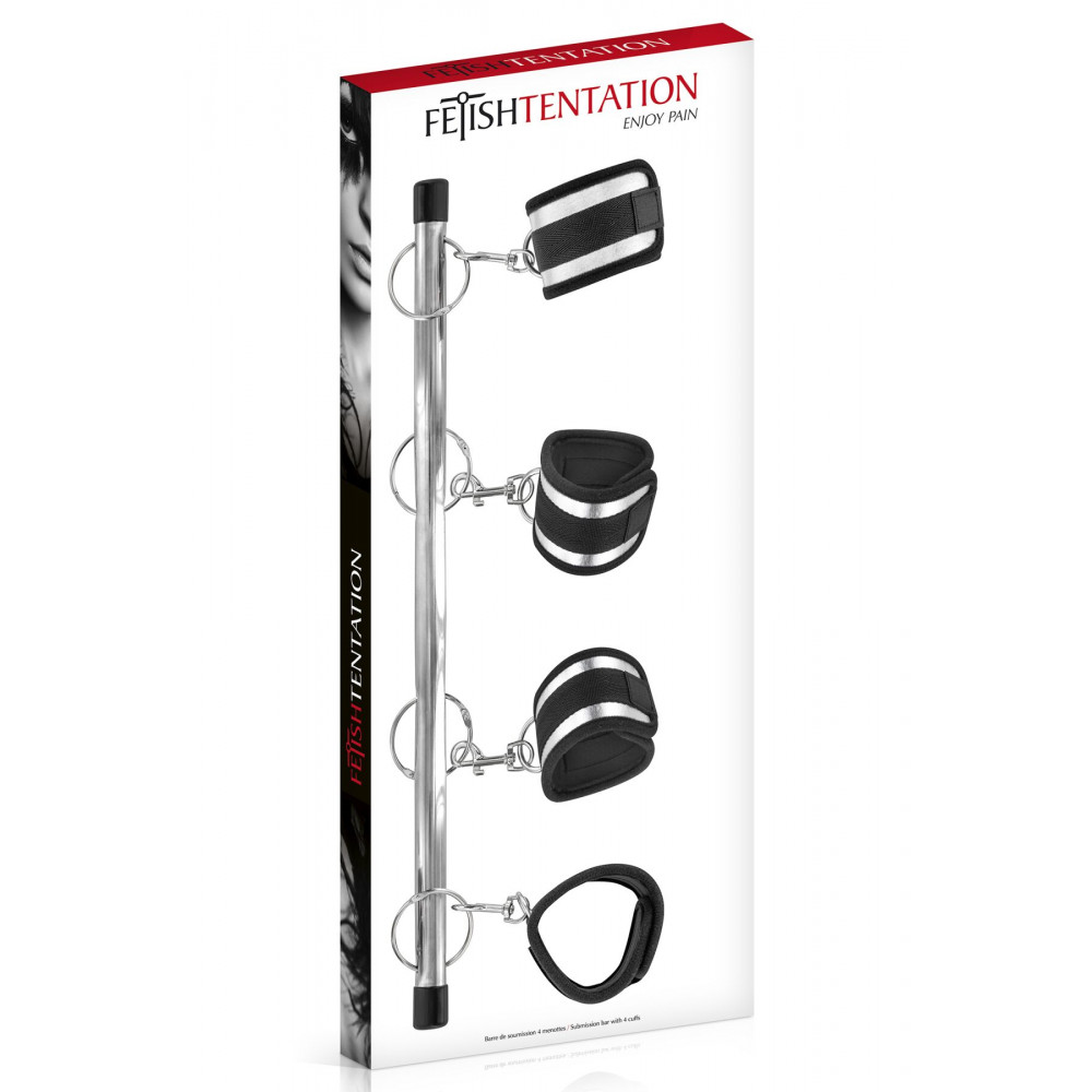 Наручники, веревки, бондажы, поножи - Фиксатор для рук и ног Fetish Tentation Submission bar with 4 cuffs 1