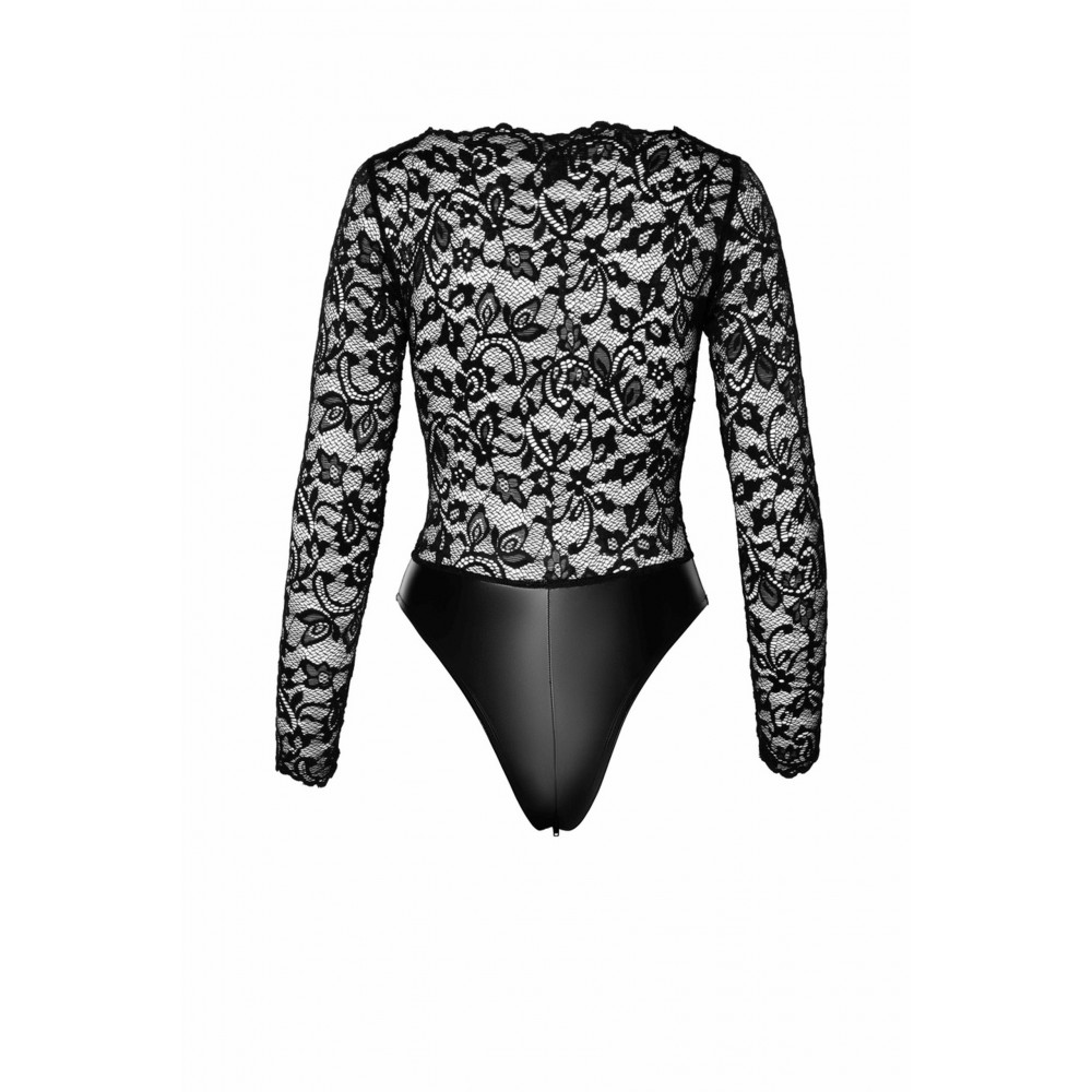 Эротическое белье - Боди с кружевом, F296 Noir Handmade Psyche с открытым доступом, с молнией, черное, размер M 3