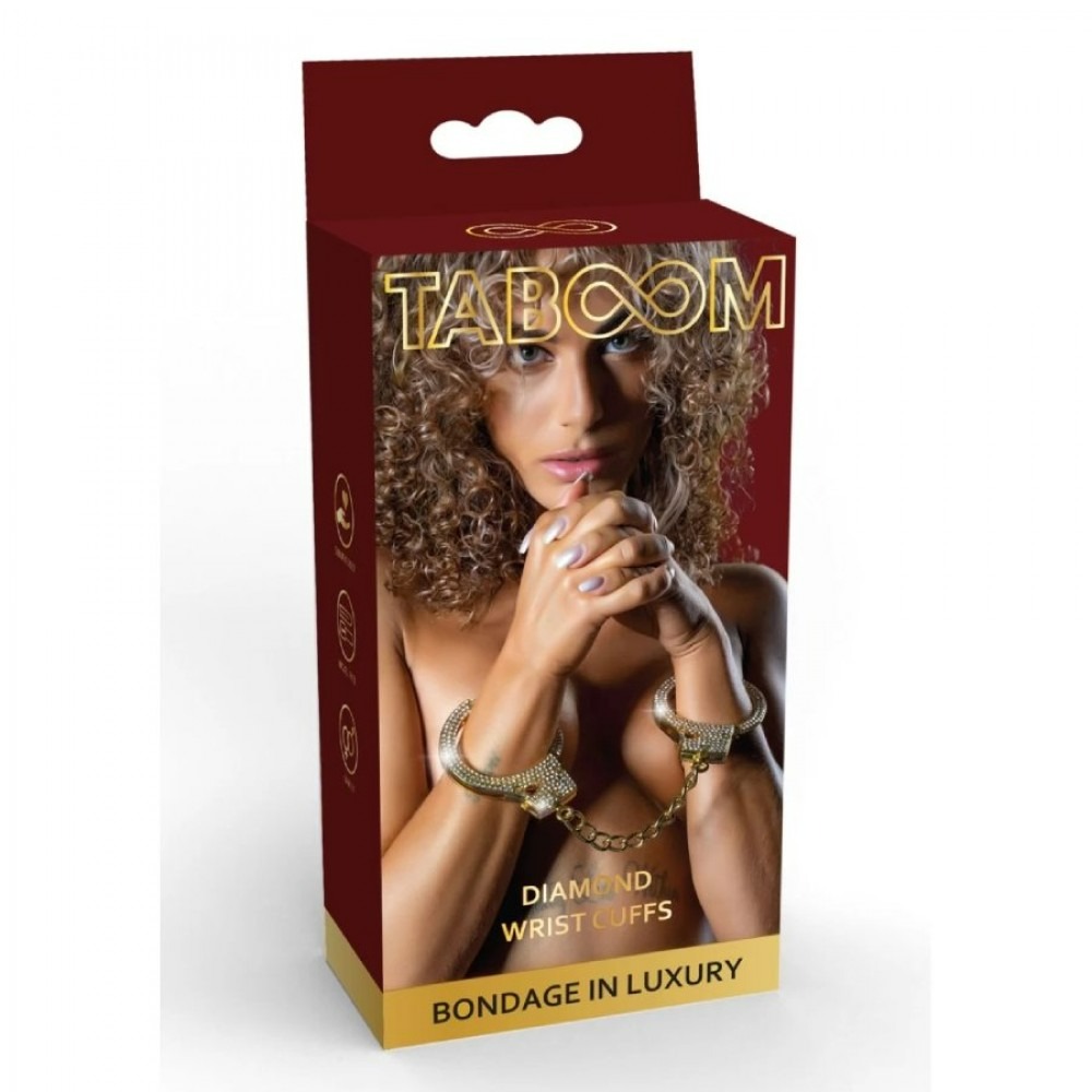 БДСМ игрушки - Наручники золотые украшенные камнями Diamond Wrist Cuffs Gold Taboom 1