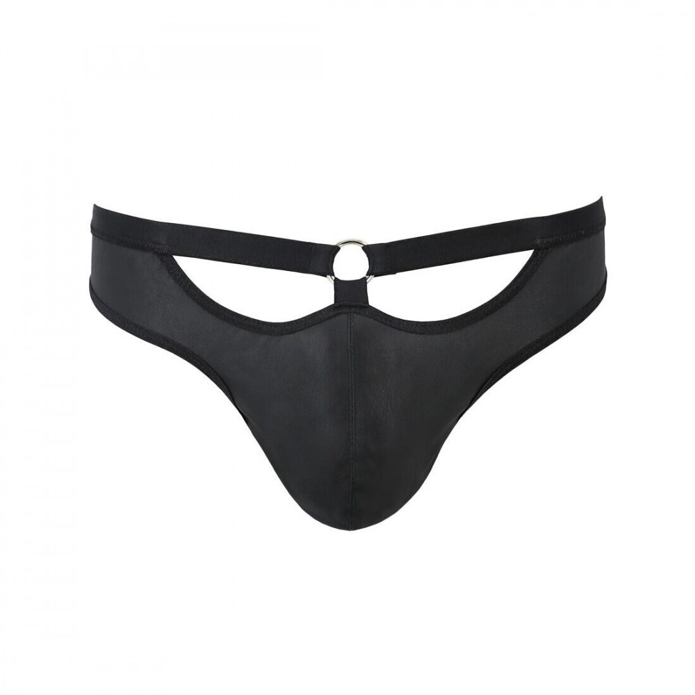 Стринги, трусы и шорты - Мужские слипы с вырезами Passion 041 Slip Joe XXL/XXXL Black, экокожа, открытые ягодицы 2