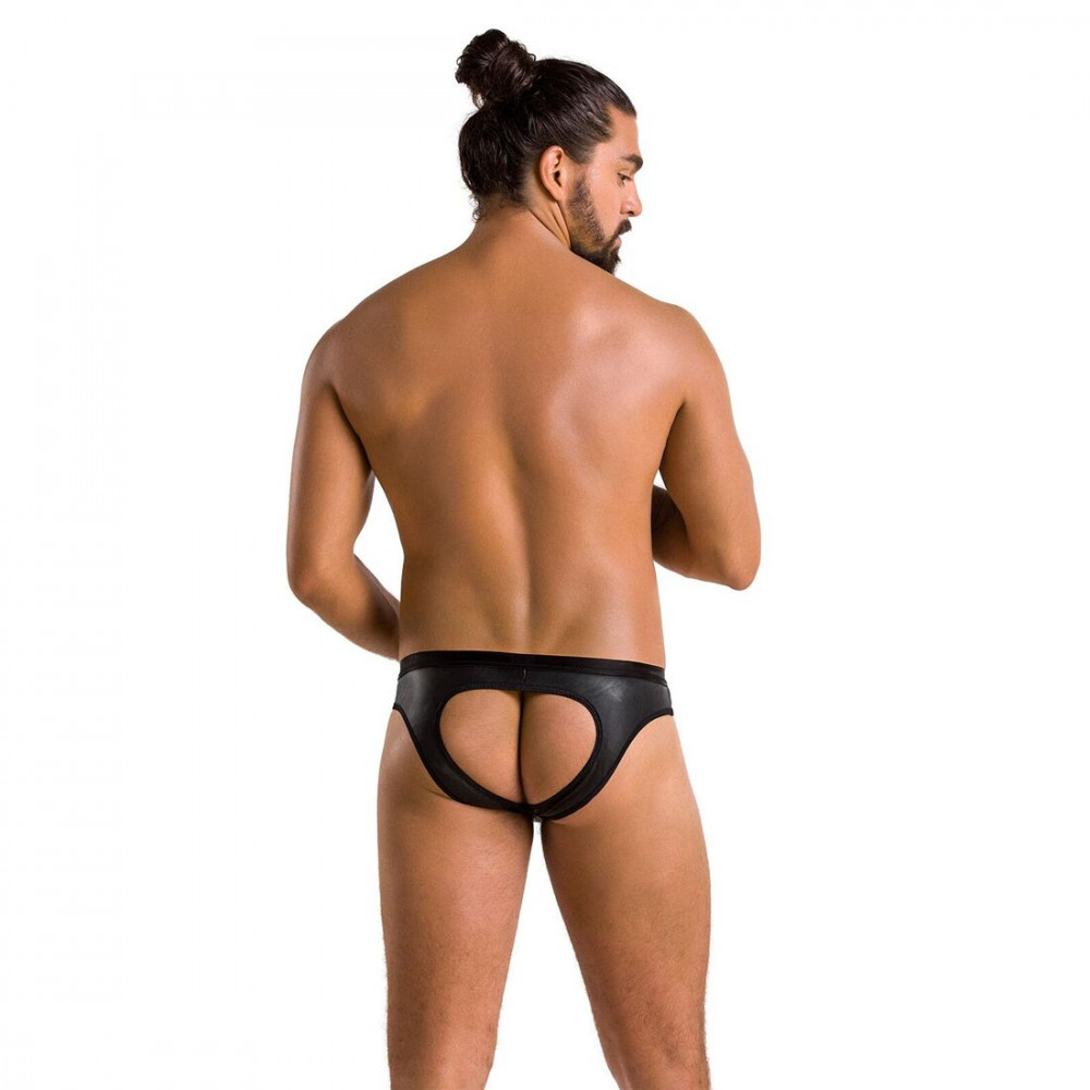 Стринги, трусы и шорты - Мужские слипы с вырезами Passion 041 Slip Joe XXL/XXXL Black, экокожа, открытые ягодицы 3