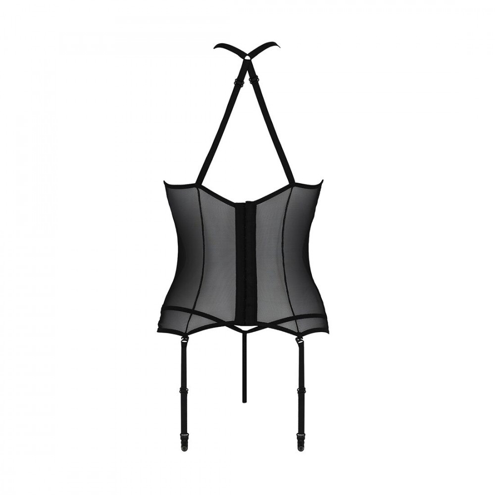 Эротические корсеты - Корсет с пажами Passion SATARA CORSET XXL/XXXL black, стринги, кружево, застежки спереди и сзади 2