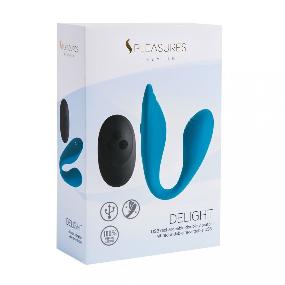 Вибраторы для пар - Двойной вибратор S Pleasures Premium Delight, бирюзовый, для клитора и точки G, 10 режимов 4