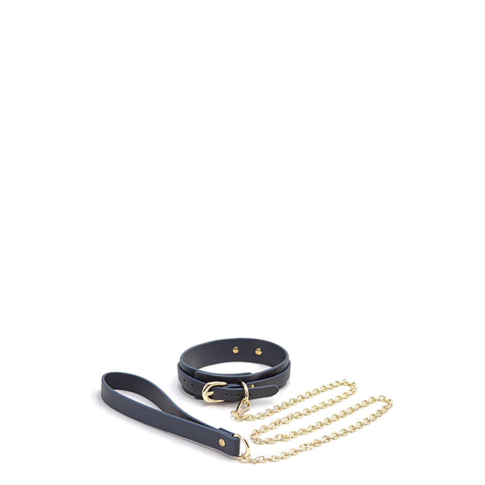 Ошейники, поводки - Ошейник с поводком BONDAGE COUTURE COLLAR AND LEASH BLUE 1