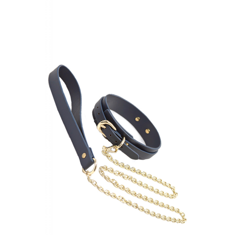 Ошейники, поводки - Ошейник с поводком BONDAGE COUTURE COLLAR AND LEASH BLUE