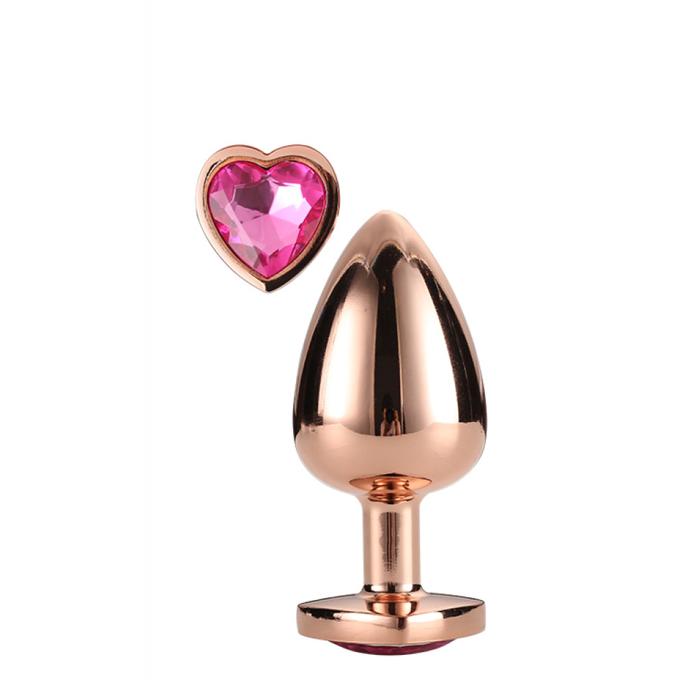 Анальная пробка со стразом - Анальная пробка с сердцем GLEAMING LOVE ROSE GOLD PLUG LARGE