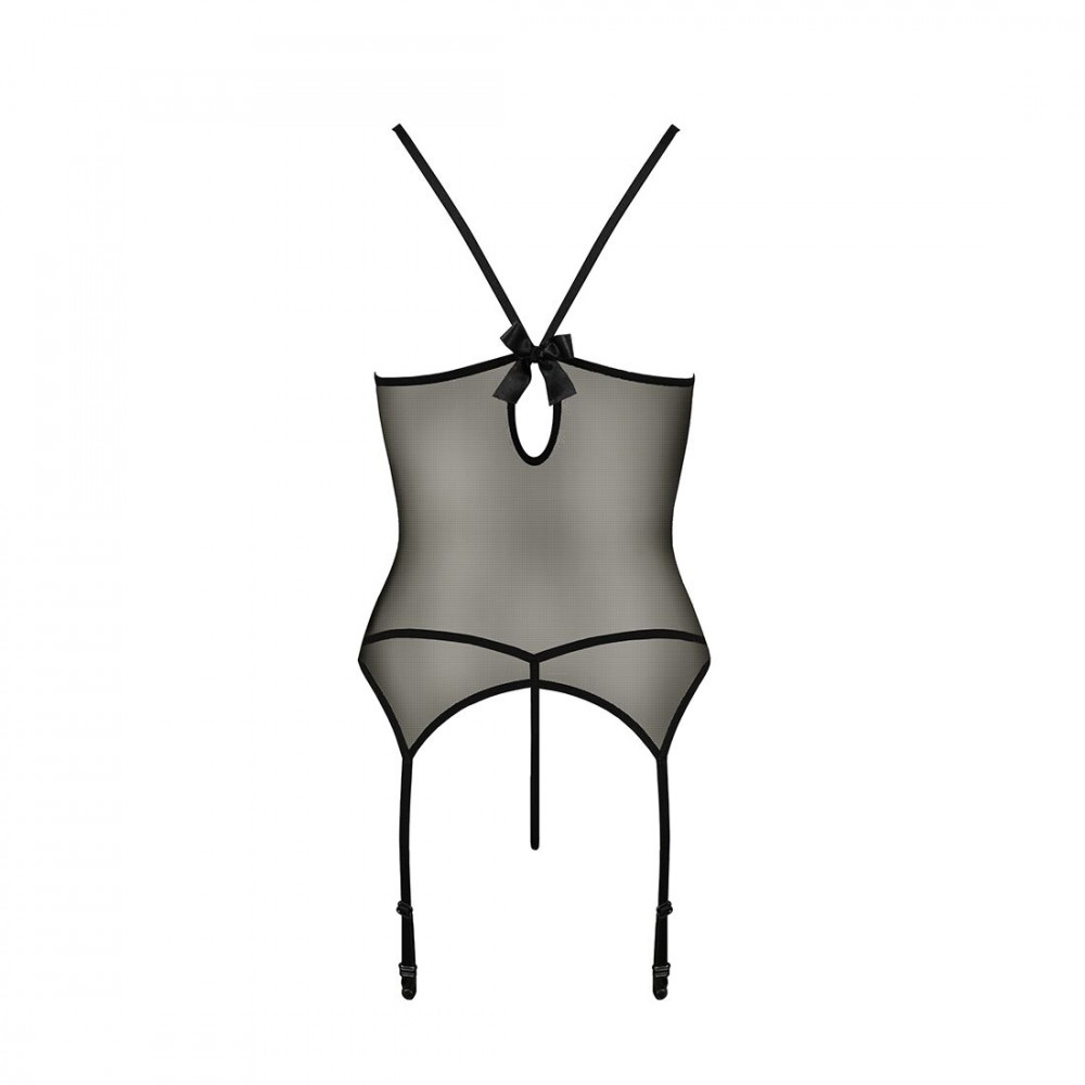 Эротические корсеты - Корсет с пажами MELANIA CORSET black L/XL - Passion, трусики, полупрозрачный 2