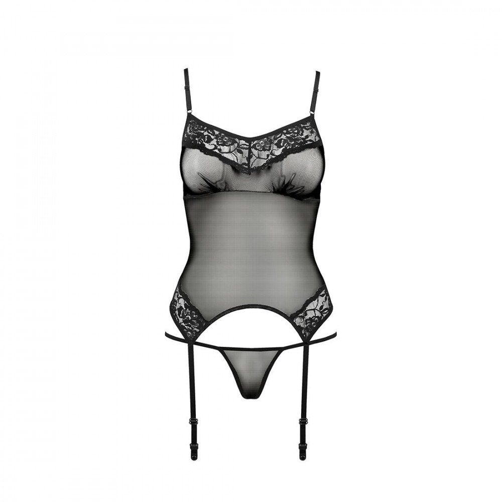 Эротические корсеты - Корсет с пажами MELANIA CORSET black L/XL - Passion, трусики, полупрозрачный 3