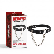 Ошейник с декоративным сердцем и серебристой цепочкой Chisa BEHAVE! Luxury Fetish черный