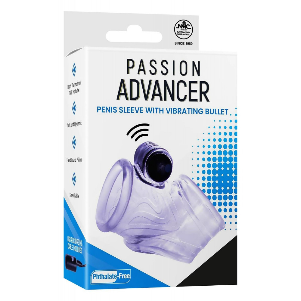 Секс игрушки - Насадка на пенис и мошонку NMC Passion Advancer с вибропулей, прозрачная 3