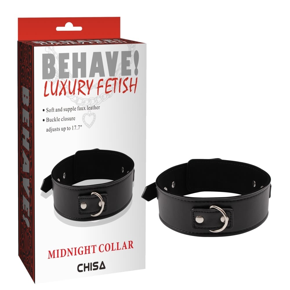 БДСМ игрушки - Ошейник с кольцом для поводка Chisa Behave! Luxury Fetish Midnight Сollar, черный