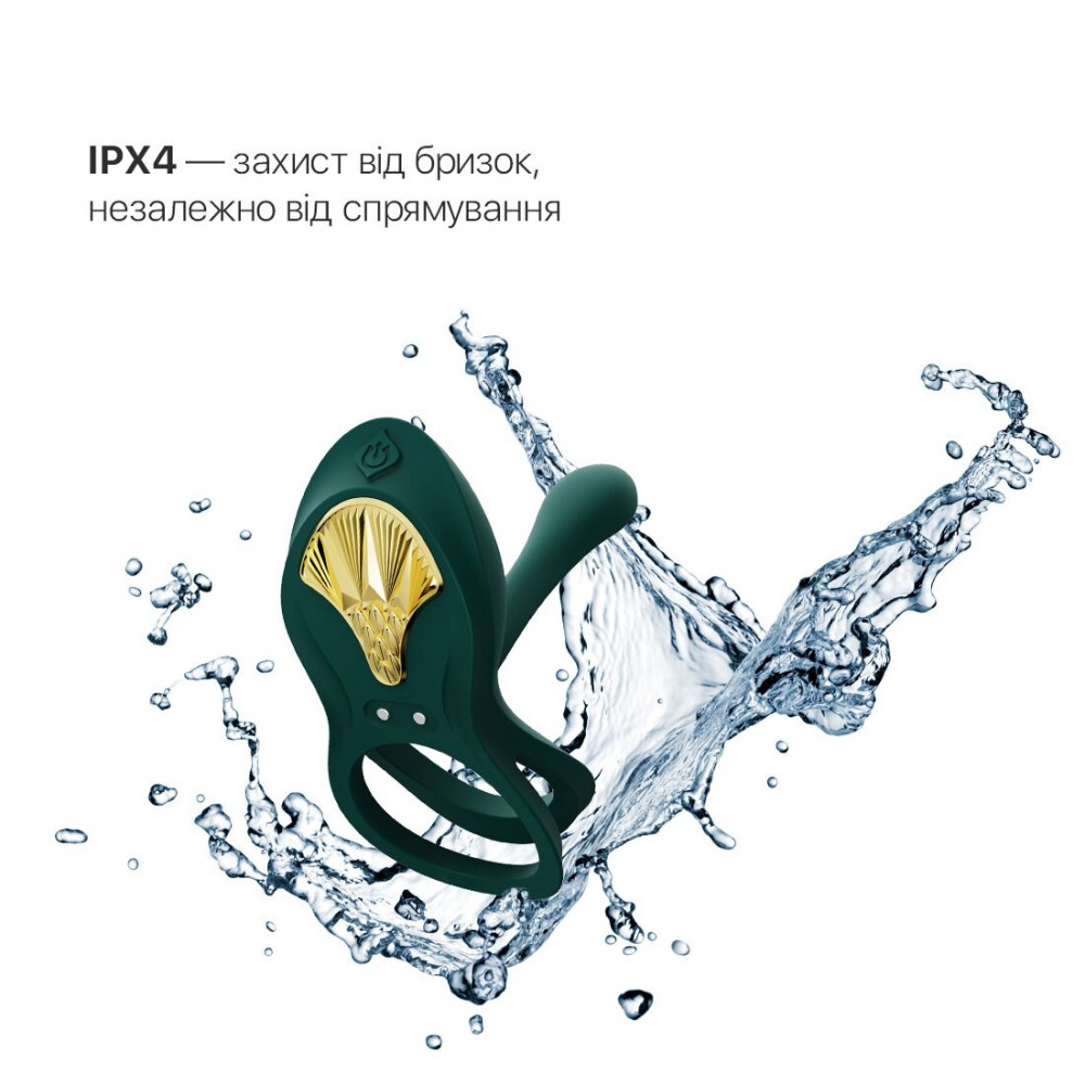 Эрекционные кольца с вибрацией - Смарт-эрекционное кольцо Zalo - BAYEK Turquoise Green, двойное с вводимой частью, пульт ДУ 4