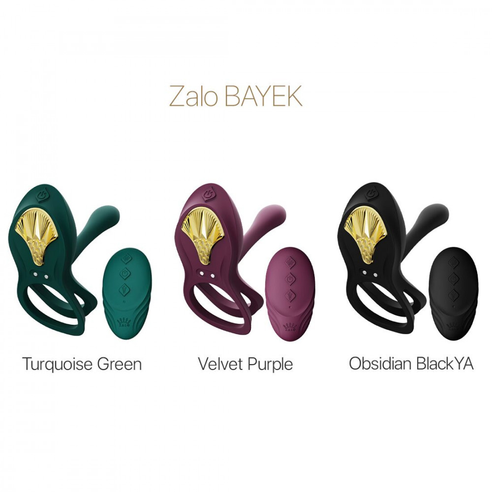 Эрекционные кольца с вибрацией - Смарт-эрекционное кольцо Zalo - BAYEK Turquoise Green, двойное с вводимой частью, пульт ДУ 1