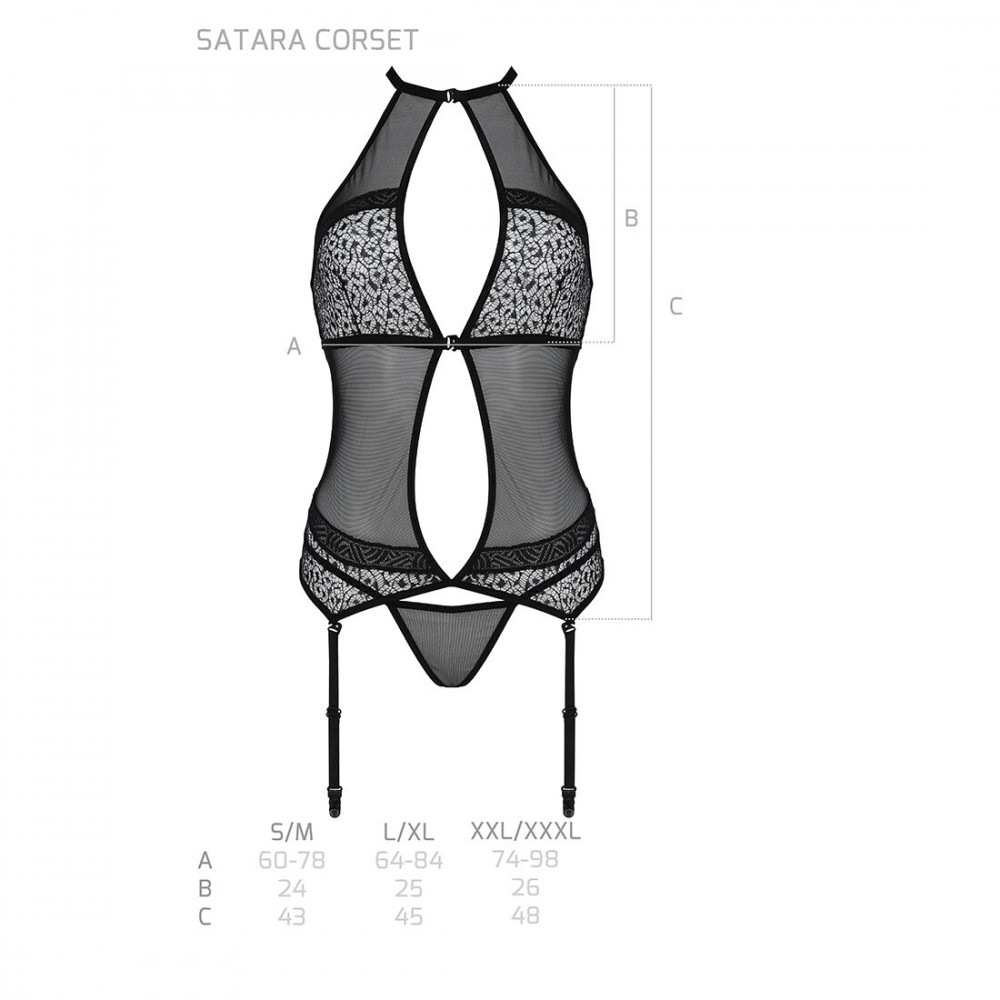Эротические корсеты - Корсет с пажами PassionSATARA CORSET L/XL red, стринги, кружево, застежки спереди и сзади 1