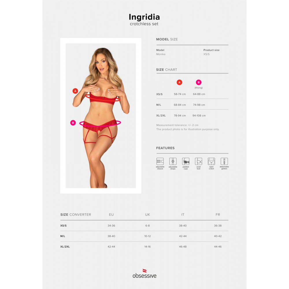 Эротические комплекты - Комплект Obsessive Ingridia 2-pcs crotchless set XS/S 3