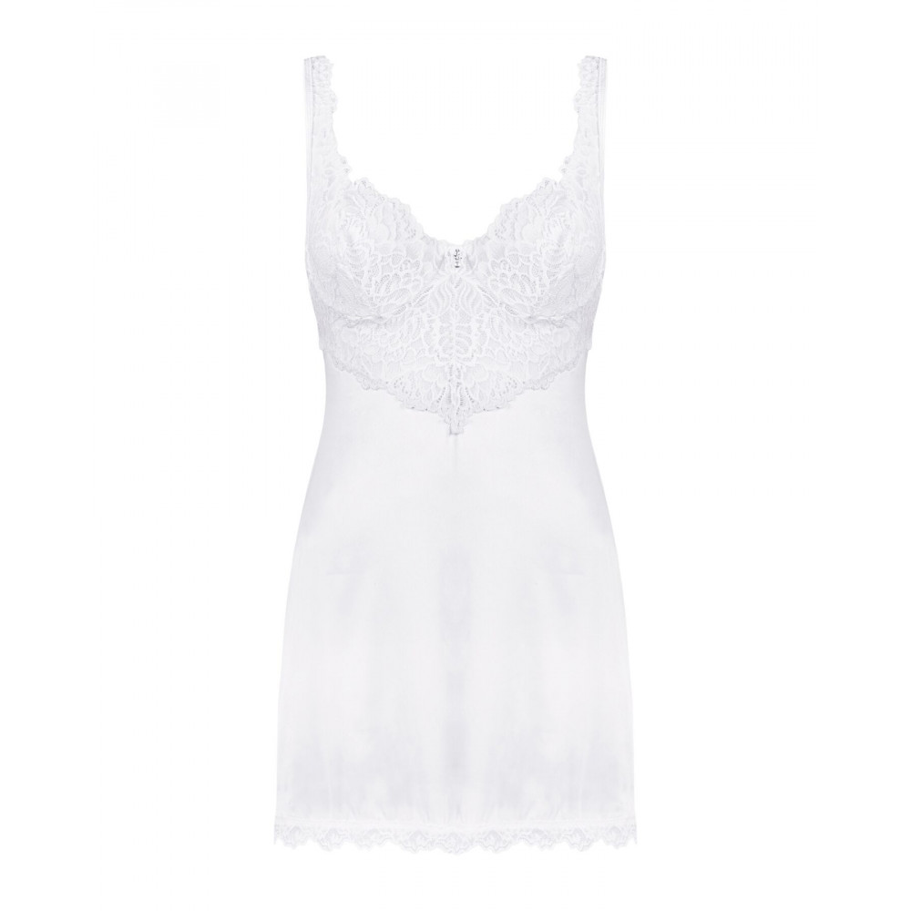 Эротические пеньюары и сорочки - (SALE) Сорочка Obsessive Amor Blanco underwire chemise & thong white S/M 2