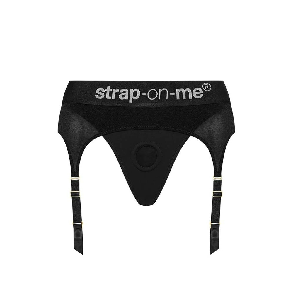 Секс игрушки - Трусики для страпона, L, с подвязками для чулок Strap-On-Me черные 5