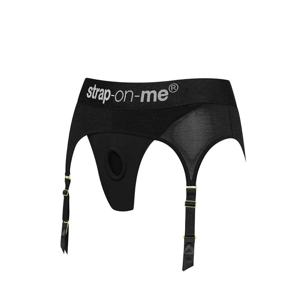 Секс игрушки - Трусики для страпона, L, с подвязками для чулок Strap-On-Me черные 4