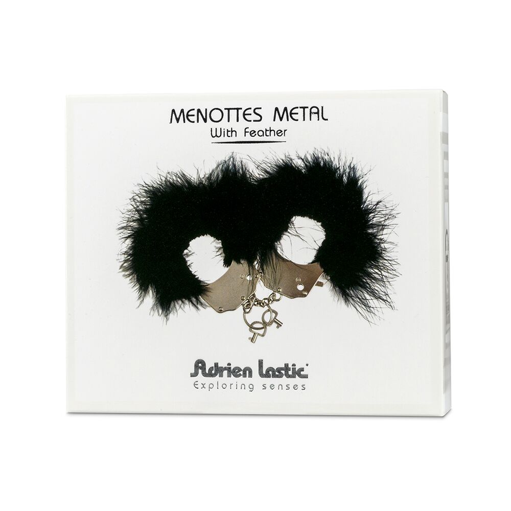 Наручники, веревки, бондажы, поножи - Наручники металлические Adrien Lastic Handcuffs Black с черной пушистой отделкой 1