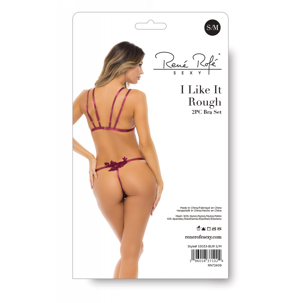Эротическое белье - Комплект белья I LIKE IT ROUGH 2PC BRA SET BURGUNDY, S/M 1