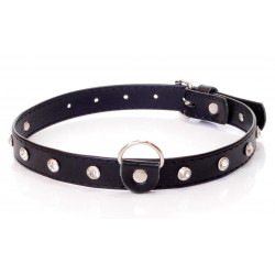 Ошейник из искуственной кожи с кристаллами Fetish Boss Series - Collar Silver Crystal, BS3300117