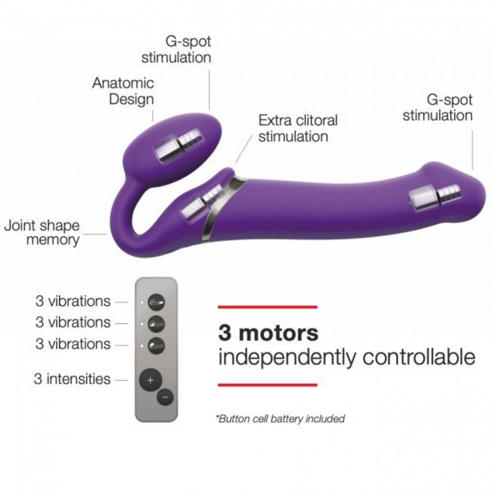 Страпоны безремневые - Безремневой страпон с вибрацией Strap-On-Me Vibrating Violet L, диам. 3,7см, пульт ДУ, регулируемый 4