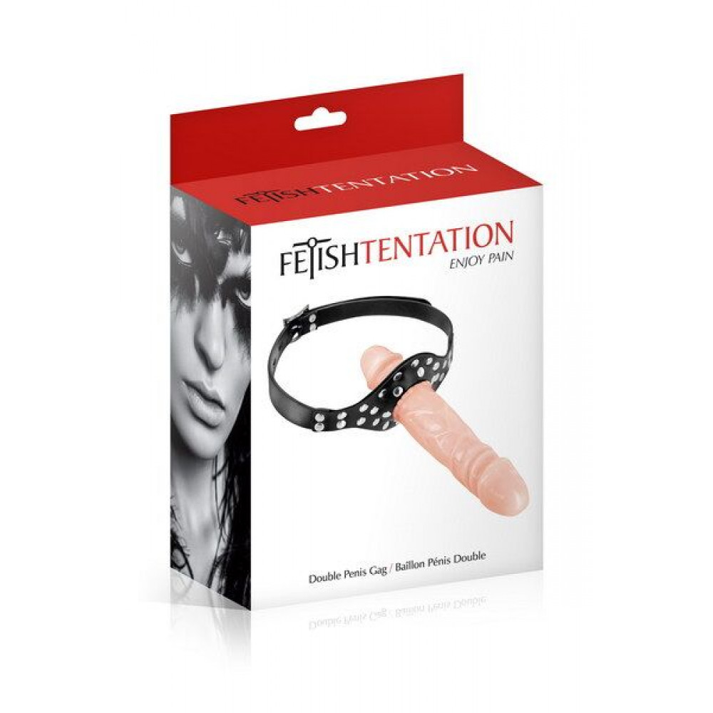 Кляп - Кляп с двойным фаллоимитатором Fetish Tentation Double Penis Gag Flesh 2