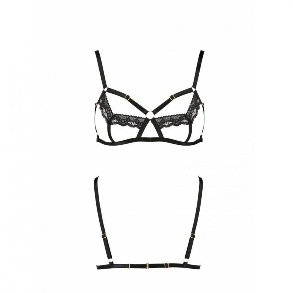 Женское эротическое белье - Бюстгальтер-стрепы с кружевом Solon Bra black XXL/XXXL — Passion Exclusive: трусики в комплекте 1