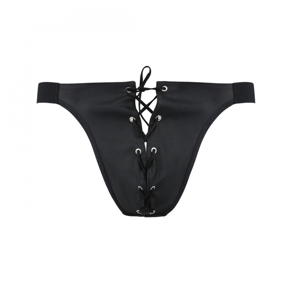 Стринги, трусы и шорты - Мужские слипы на шнуровке Passion 044 Slip Ben L/XL Black, экокожа, люверсы 2