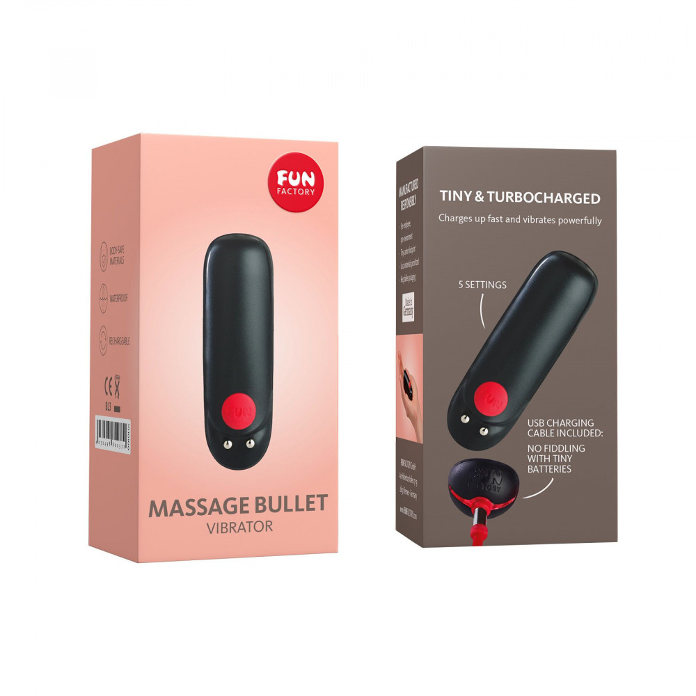 Клиторальный вибратор - Вибропуля Fun Factory Massage BULLET, черная, диаметр 2,5 см, 3 скорости, 3 рисунка вибрации 4