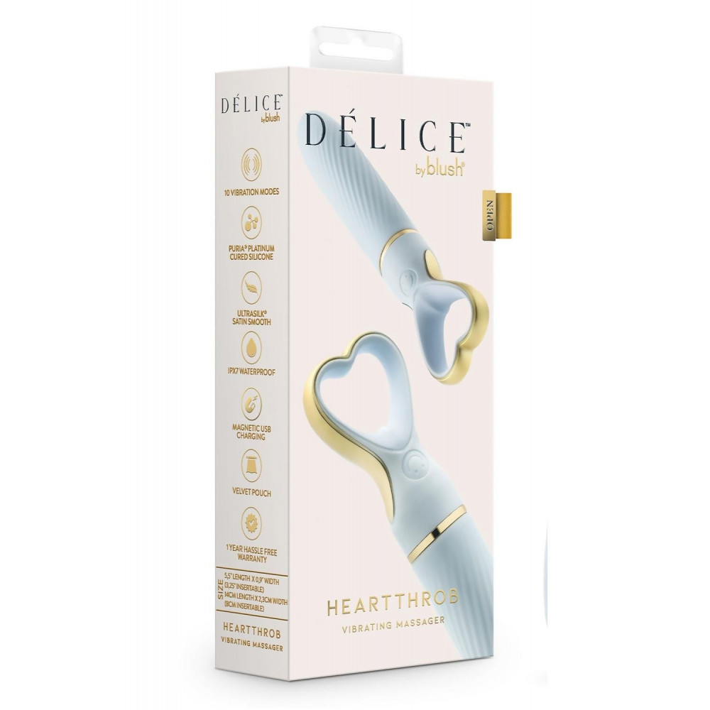 Секс игрушки - Вибратор мини классический Blush Delice Heartthrob с рельефом, голубой 7