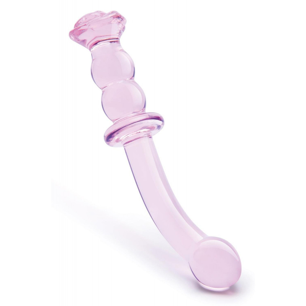 Секс игрушки - Изогнутый стеклянный розовый фаллоимитатор для точки G Dream Toys Glaze Glass с бутоном