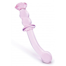 Изогнутый стеклянный розовый фаллоимитатор для точки G Dream Toys Glaze Glass с бутоном