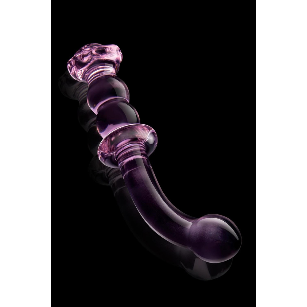 Секс игрушки - Изогнутый стеклянный розовый фаллоимитатор для точки G Dream Toys Glaze Glass с бутоном 2