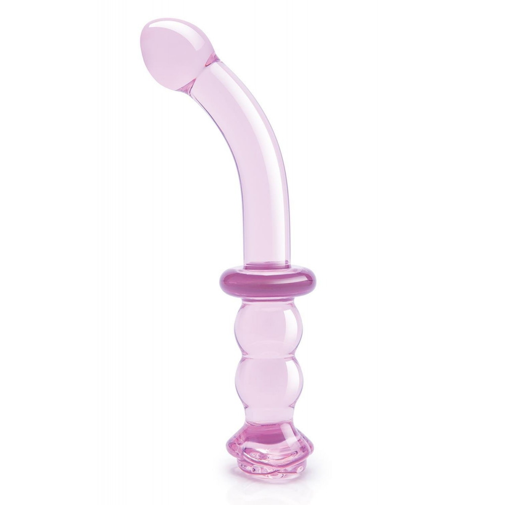 Секс игрушки - Изогнутый стеклянный розовый фаллоимитатор для точки G Dream Toys Glaze Glass с бутоном 1