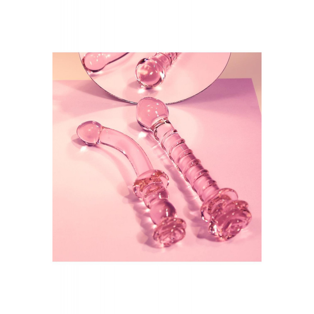Секс игрушки - Изогнутый стеклянный розовый фаллоимитатор для точки G Dream Toys Glaze Glass с бутоном 4