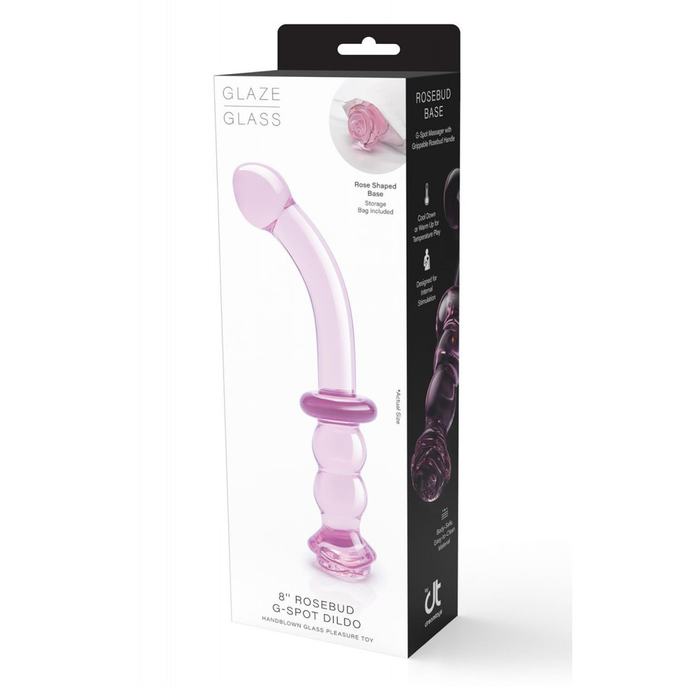 Секс игрушки - Изогнутый стеклянный розовый фаллоимитатор для точки G Dream Toys Glaze Glass с бутоном 5