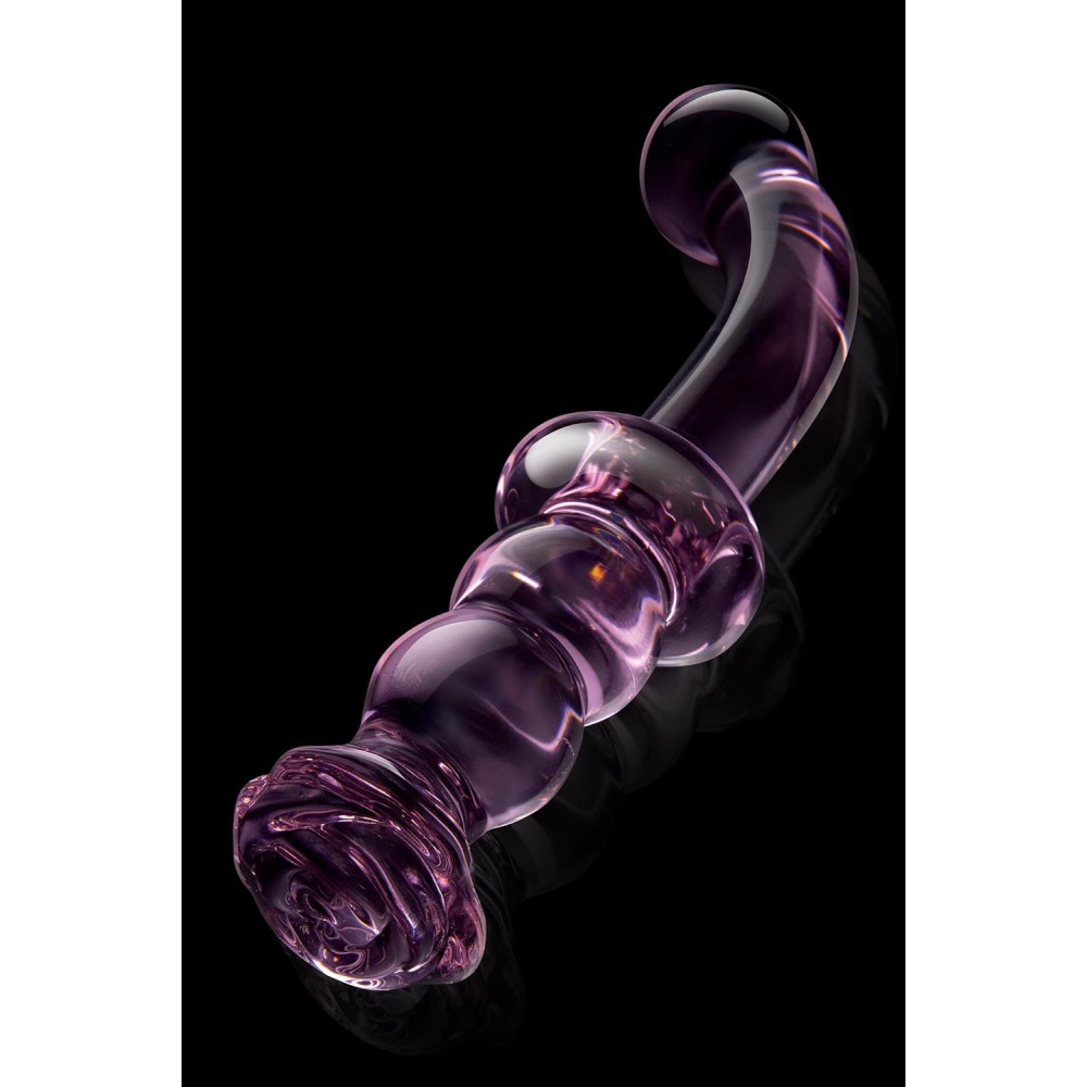 Секс игрушки - Изогнутый стеклянный розовый фаллоимитатор для точки G Dream Toys Glaze Glass с бутоном 3