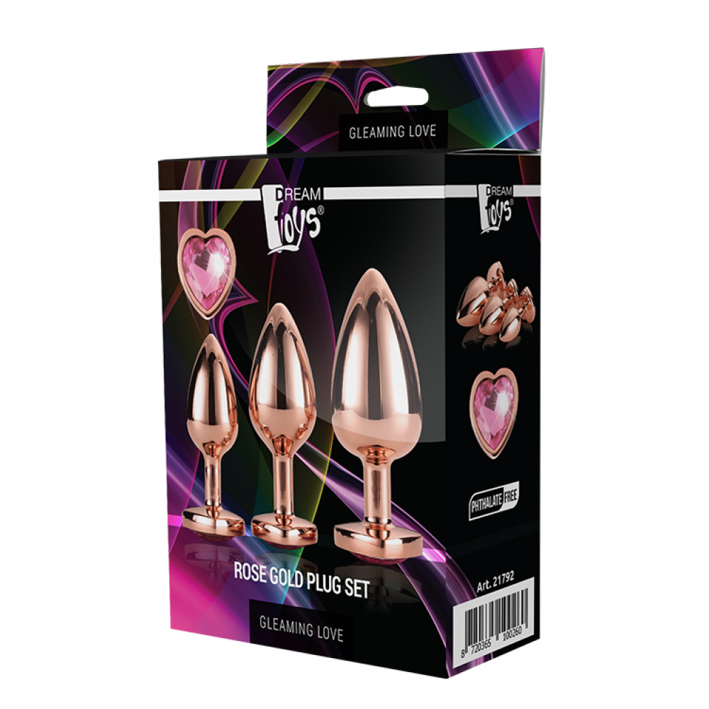 Анальная пробка со стразом - Набор анальных пробок GLEAMING LOVE ROSE GOLD PLUG SET 3