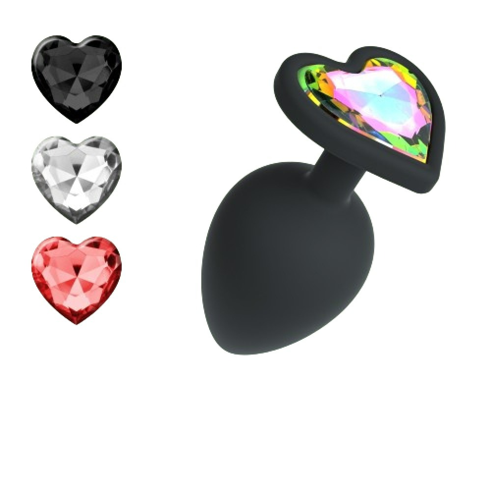Секс игрушки - Анальная пробка Cuore Crushious, со сменными кристаллами, силиконовая, черная, 8 х 3.4 см, размер М