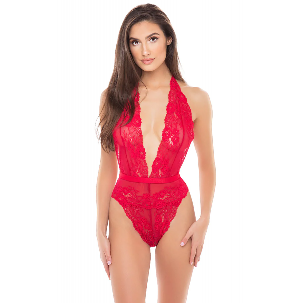 Эротическое белье - Боди с открытой спиной PLUNGE IN TEDDY RED, S/M