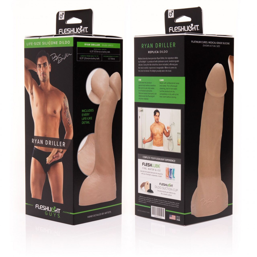 Фаллоимитаторы на присоске, двойные - Фаллоимитатор Fleshlight Guys: Ryan Driller Dildo, по слепку пениса 1